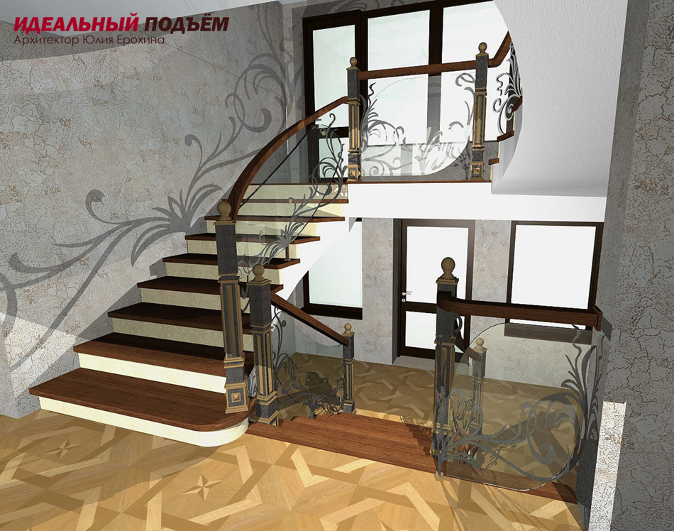 Дизайн-проект бетонной лестницы со стеклянным ограждением